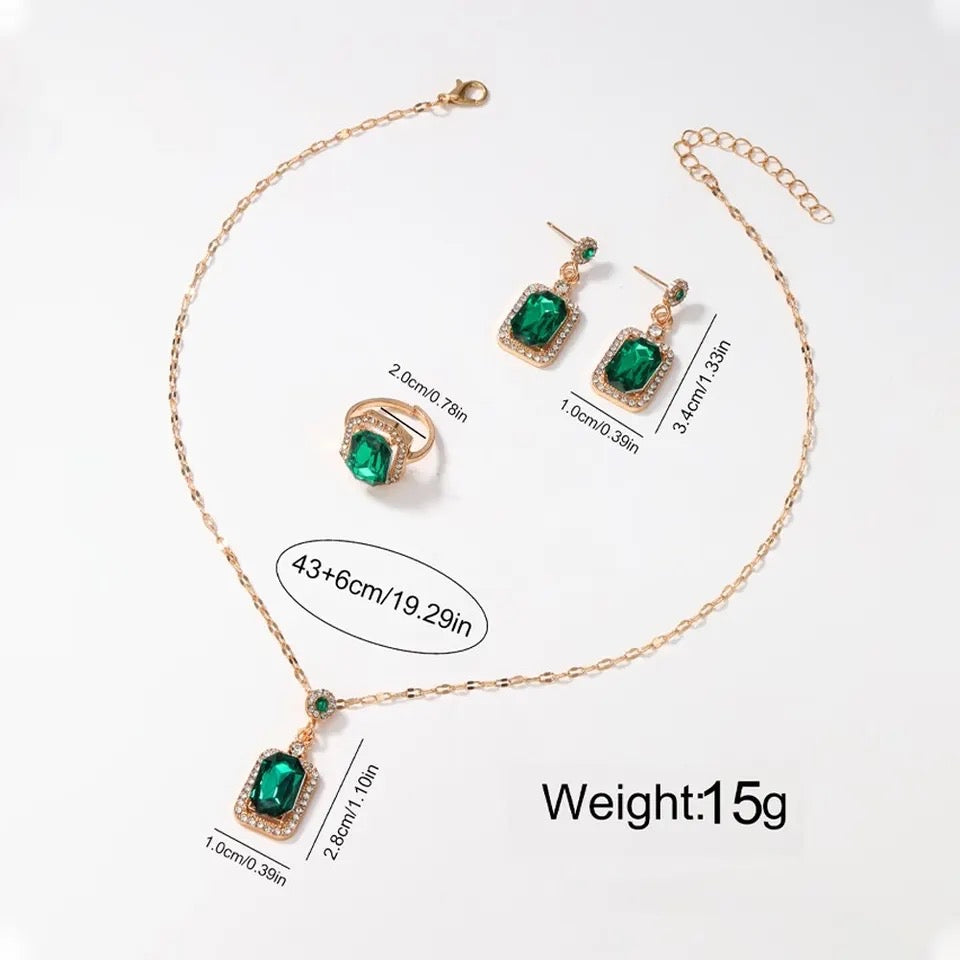 4PCS Sets Exquisite Quadrate Rhinestone Necklace Earrings