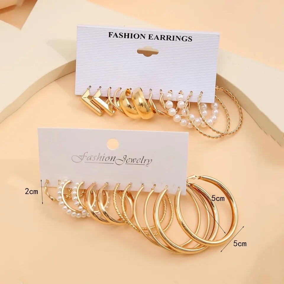 12pcs Of Suit Silver and gold-color Alloy Earrings