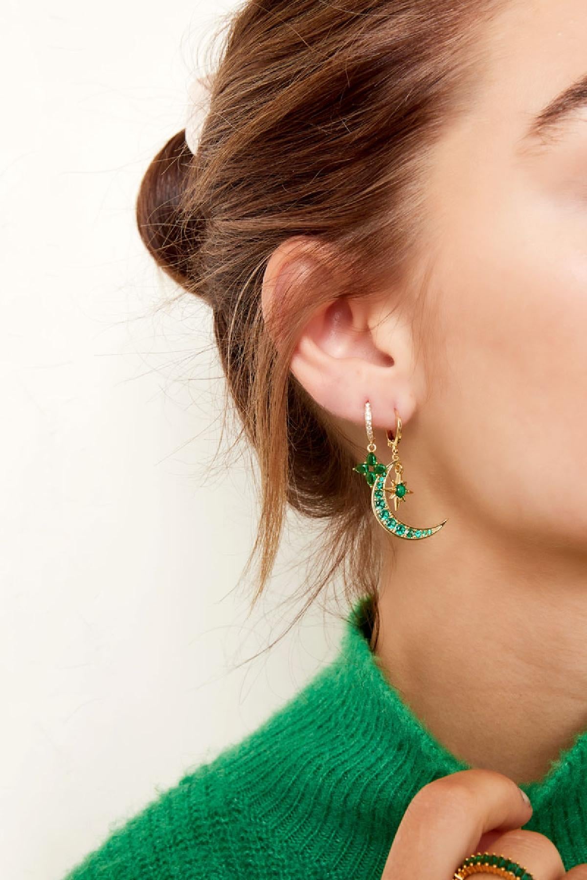 Earrings moon and star - Sparkle collection Green & Gold Copper