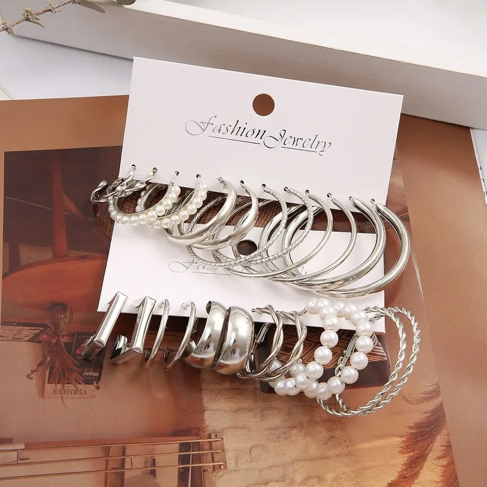 12pcs Of Suit Silver and gold-color Alloy Earrings
